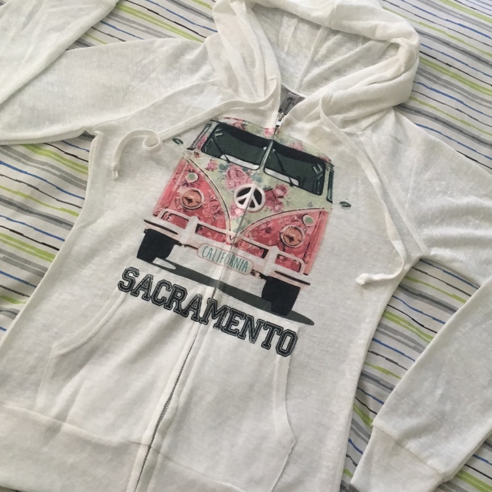 White Sheer Sacramento California Peace Bus Hoodie
